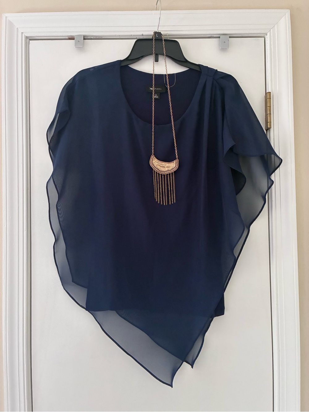 Women's Navy Layered Chiffon Asymmetric Blouse